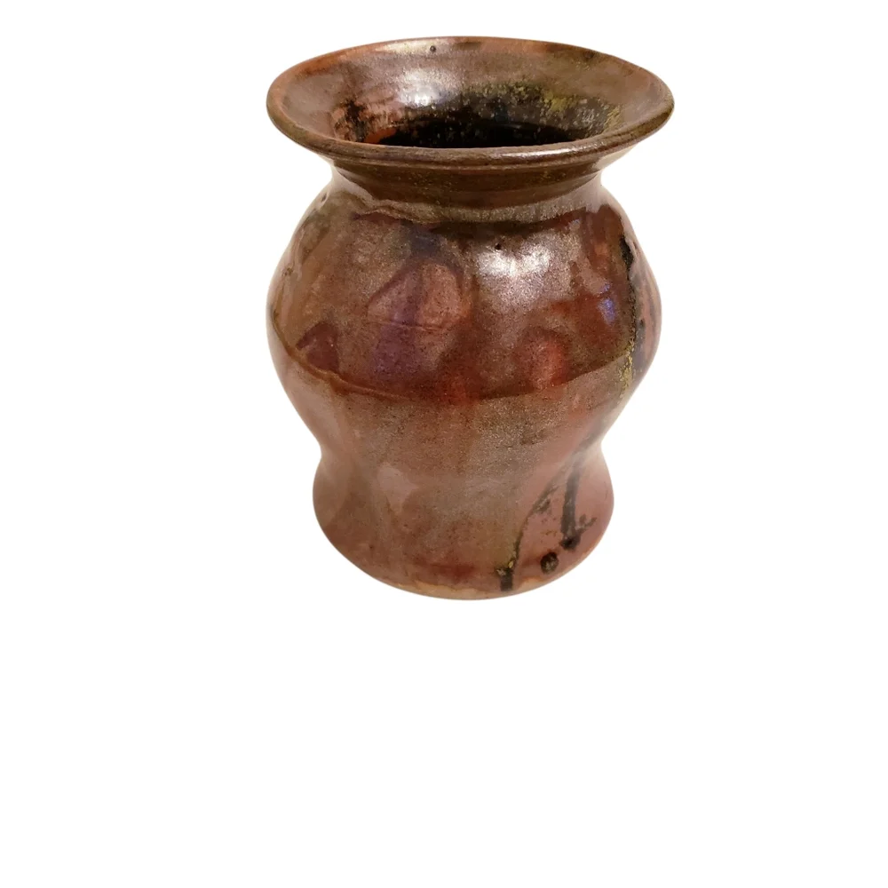 Brown Glazed Hand-thrown Signed Pottery Classic Silhouette Vase